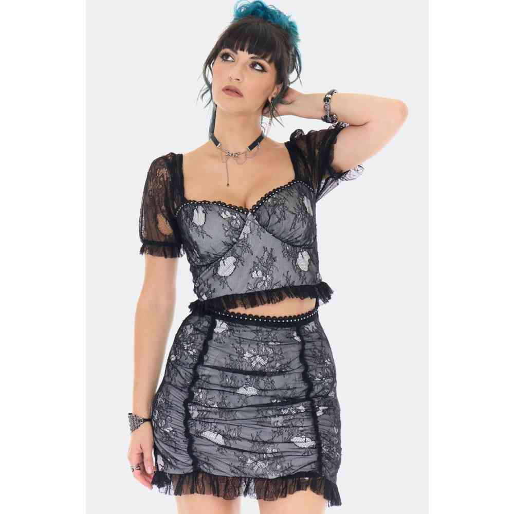 Jawbreaker - Puff Sleeves Lace Crop top - Zwart